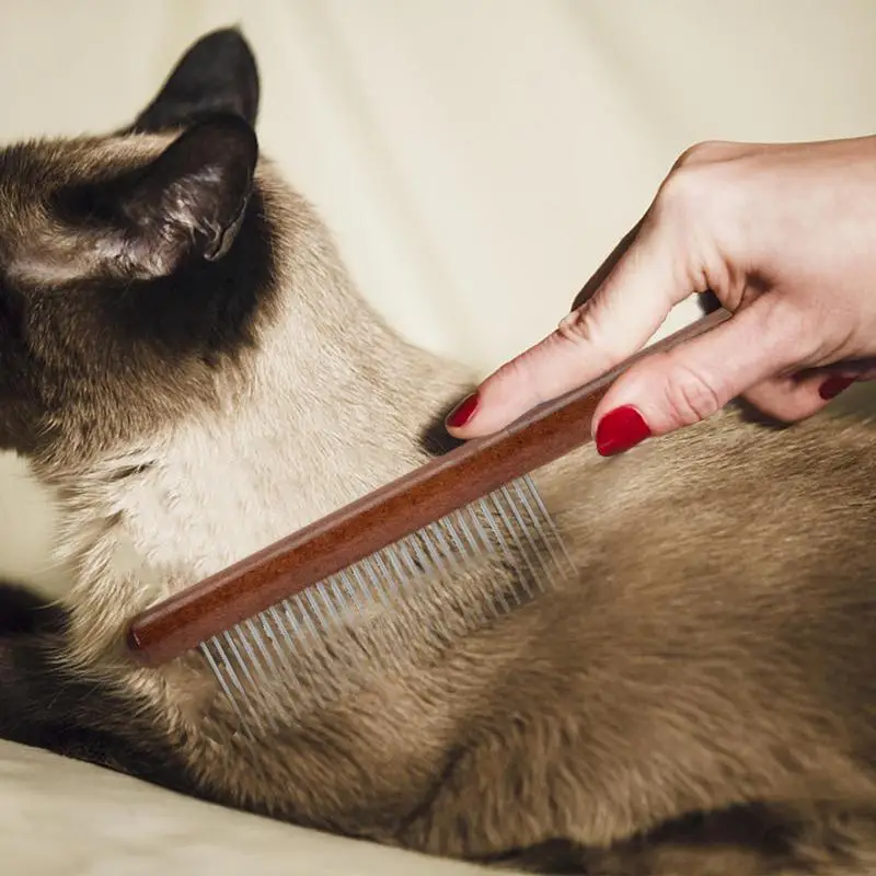 Cepillo de pelo para gatos, removedor de pelo de masaje con dientes de acero inoxidable, peines suaves para el cuidado de mascotas para eliminar enredos, perro portátil - imagen 5