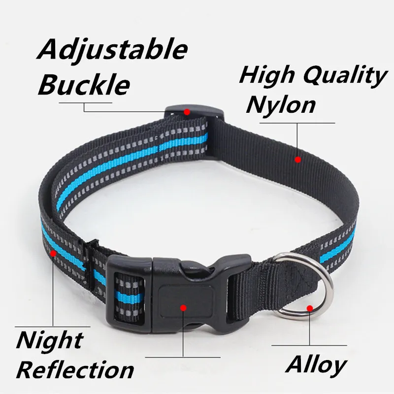 Collar reflectante para perros, Collar con anillo en D para caminar, ajustable, cadenas de nailon para mascotas, andador, suministros para mascotas - imagen 4