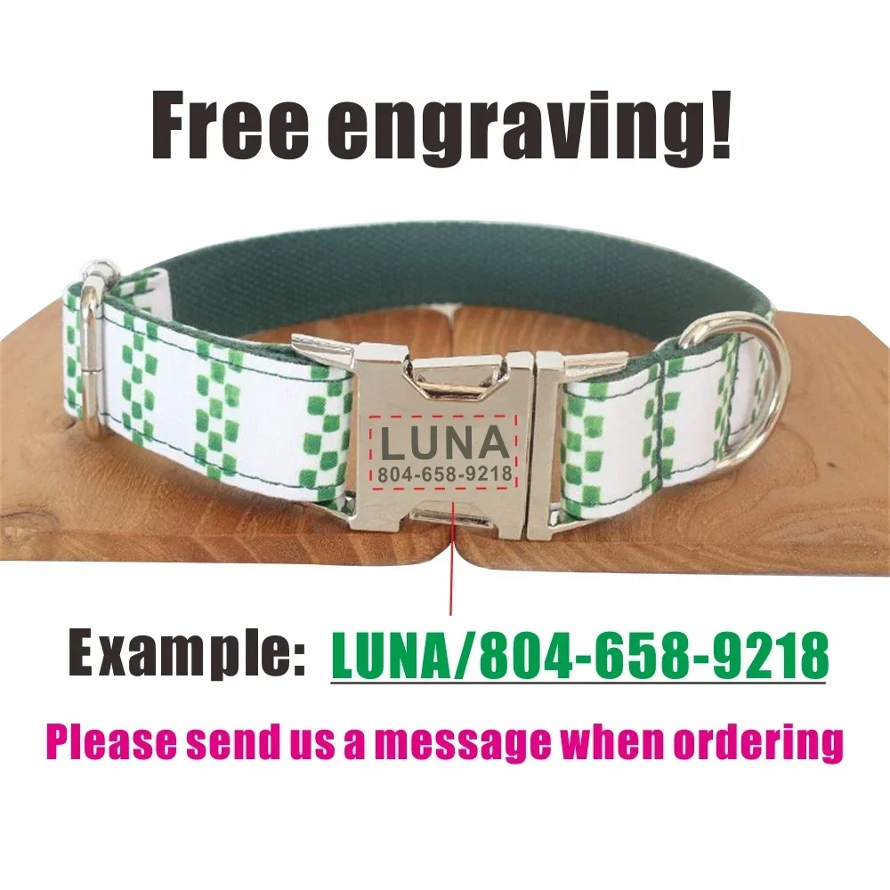 Collar de perro personalizado con grabado gratuito, correa para mascotas a juego, hebilla de Metal de contactos personalizados, Collar para mascotas verde Natural - imagen 4