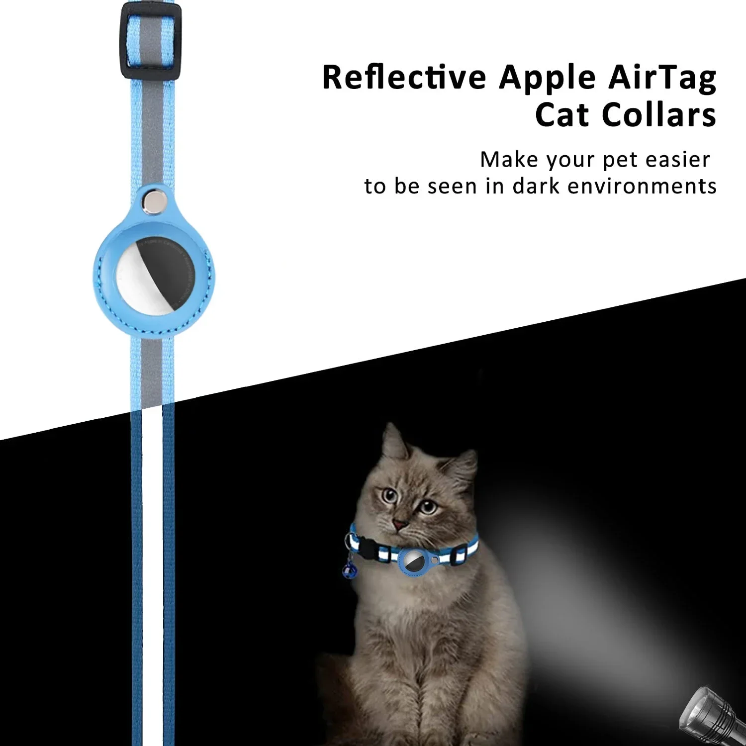 Collar antipérdida para gatos con funda Airtag, reflectante y campana - imagen 2