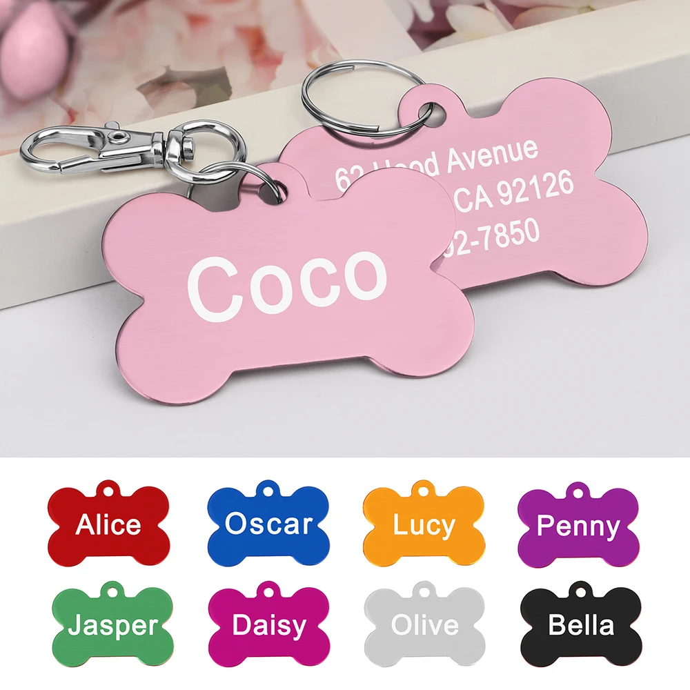 Etiqueta de identificación personalizada para perros y gatos, accesorios de Collar para cachorros y gatitos, aleación personalizada, etiquetas de nombre antipérdida para perros pequeños y grandes