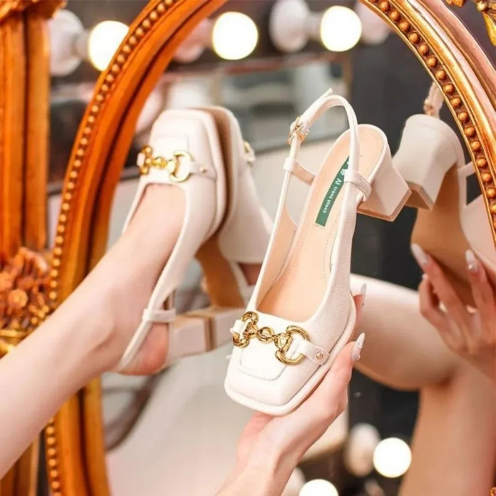 Mary Jane-zapatos de tacón medio de 5,5 CM para mujer, calzado de estilo francés con espalda vacía, tacón grueso y punta cuadrada, novedad de verano - imagen 4