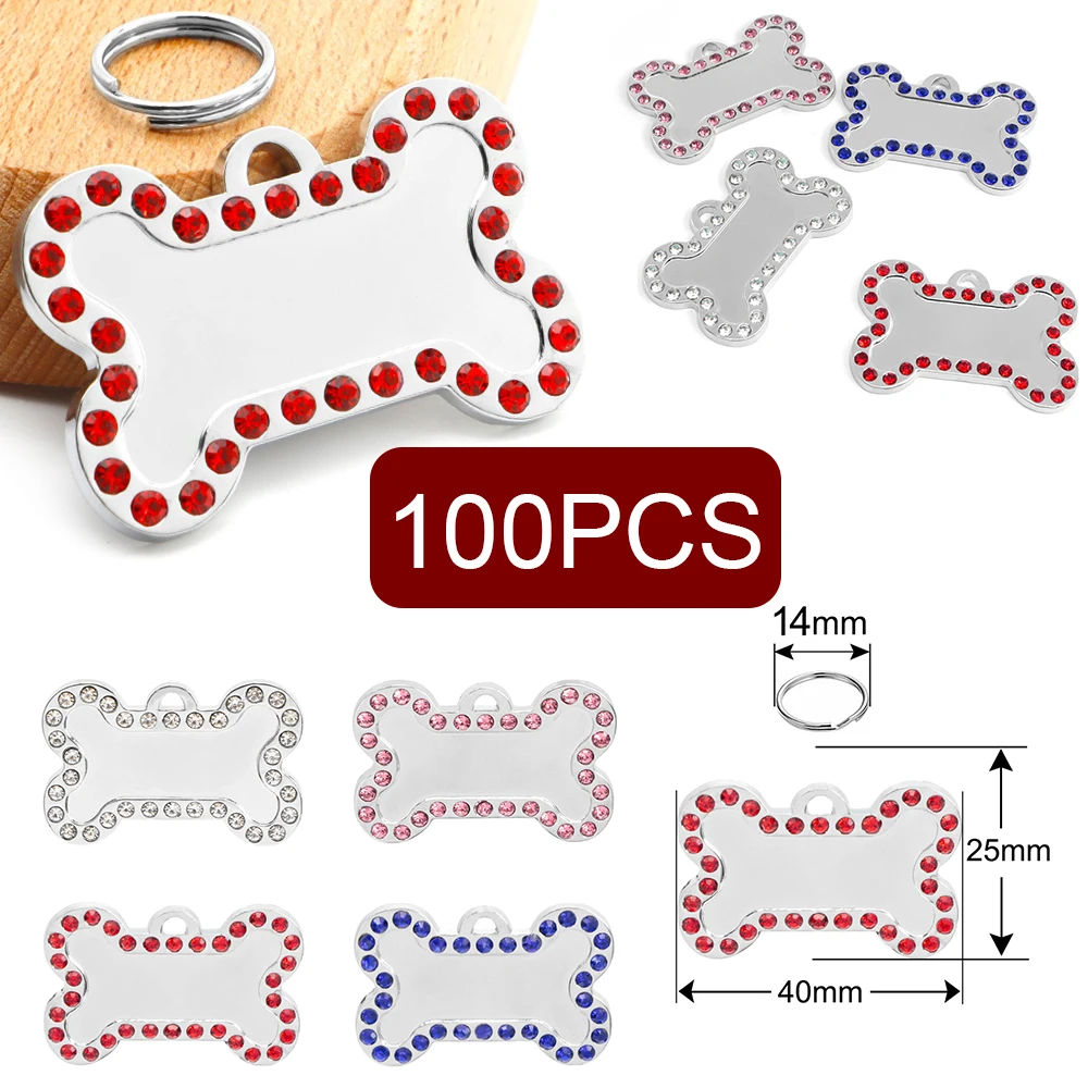 Placas de identificación para perros con forma de hueso, zinc chapado