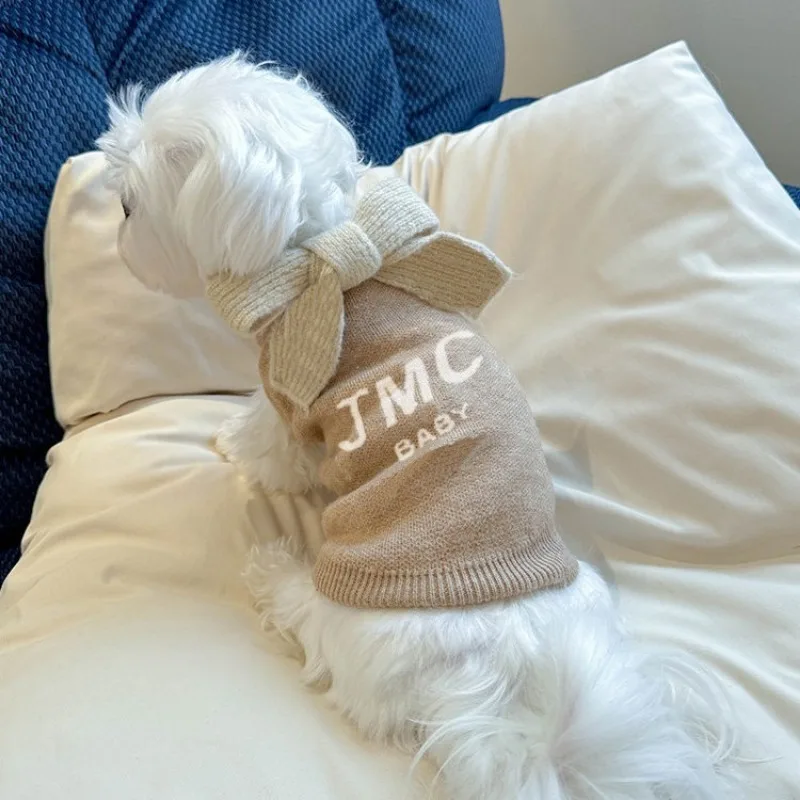 Ropa de moda para perros, bufanda cálida de invierno, suéter bonito para perros, abrigo de punto, suéter Marzis Pomerania, ropa para gatos y cachorros - imagen 3