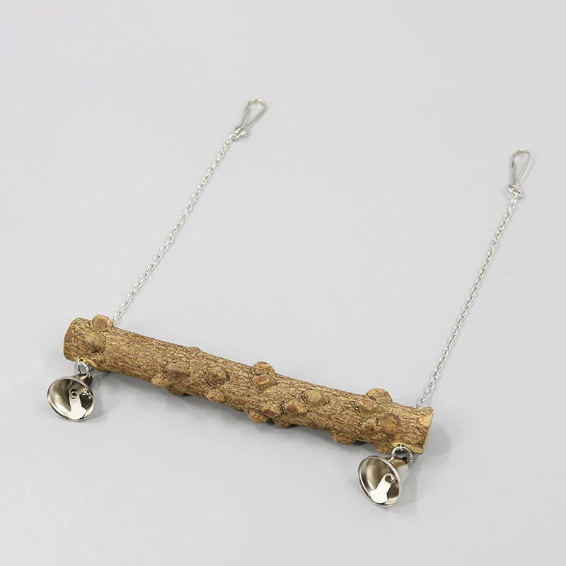 Soporte de madera para loros, columpio de juguete con campana para pájaro, piel de tigre, garra, pico de molienda, soporte de molienda, accesorios para jaulas de pájaros - imagen 3