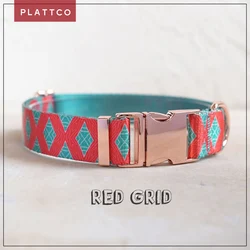 Collar rejilla roja para perro con hebilla tono oro rosa