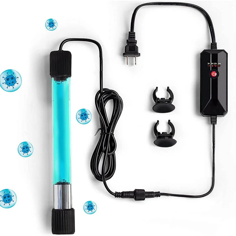 Luz limpia para acuario con temporizador, Mini desinfectante de esterilización UV transparente, lámpara de tratamiento de agua, sumidero, filtro de estanque para pecera