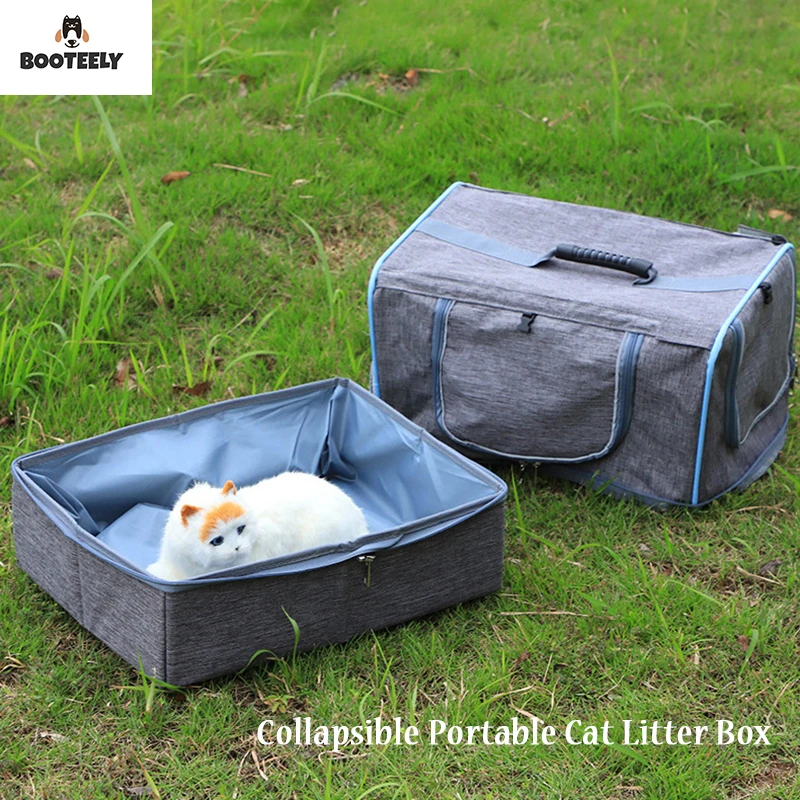 BOOTEELY-bandeja plegable para gatos, para viaje, a prueba de fugas, con tapa con cremallera, inodoro portátil para gatos, para Hotel, coche, exterior, fácil de usar