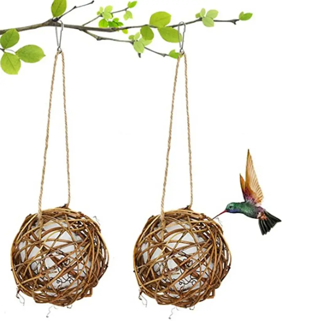 Bhuuno 3Pack Globe Hummingbird Nesters Rattan Balls Cage Bird Nesting Bite