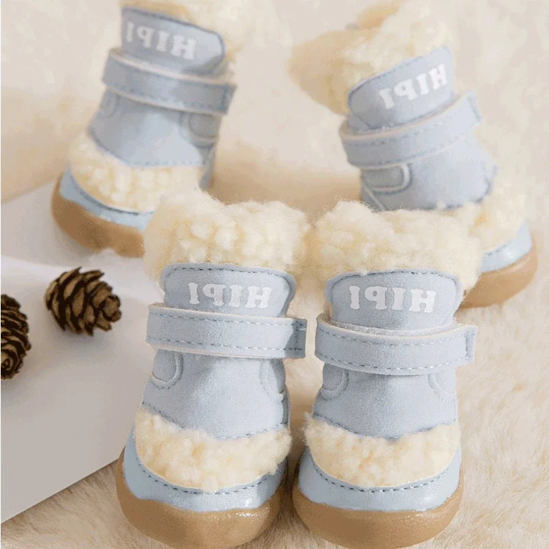 Zapatos de lana de cordero para perros, zapatos cálidos de algodón para exteriores, cubrezapatos para perros pequeños con productos antideslizantes para mascotas, accesorios, Otoño/Invierno - imagen 3