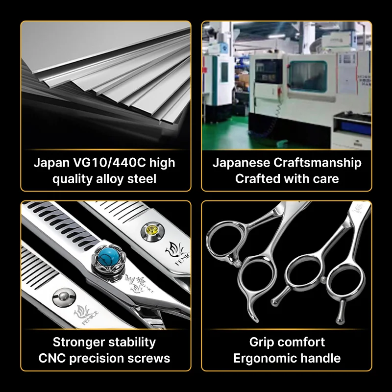 Fenice-Tijeras profesionales para perros, herramienta de aseo para adelgazamiento de mascotas, 6,5/7,5 pulgadas, acero JP440C y VG10 - imagen 2