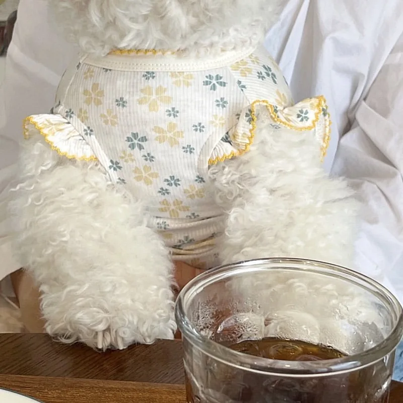 Camisa Base de manga voladora Floral de primavera para mascotas, chaleco fino para gatos, chaleco para perros pequeños, ropa para cachorros pequeños - imagen 3