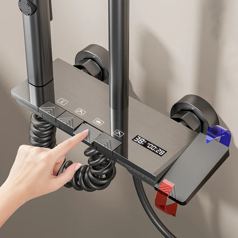 Mezclador de ducha con pantalla Digital de aluminio espacial, Control de temperatura, botón de Piano con luz ambiental, juego de cabezal de Ducha - imagen 3