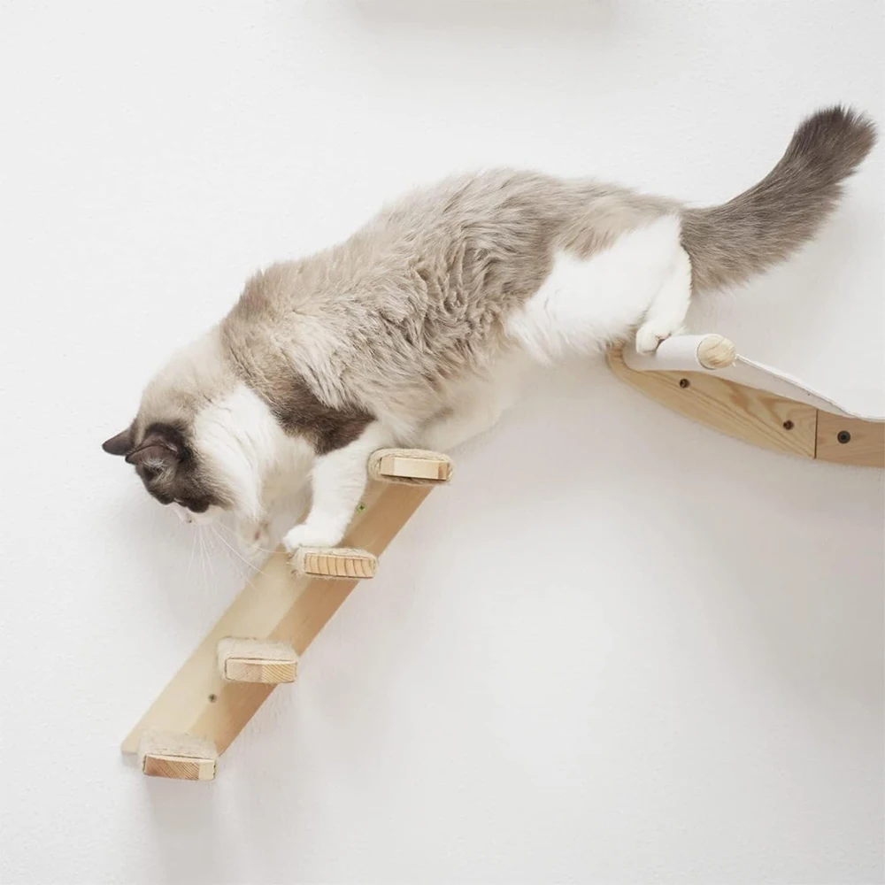 Hamaca de escalada para gatos montada en la pared, Sisal de madera maciza, escalera de escalada para gatos, plataforma de poste de agarre, muebles para mascotas de interior