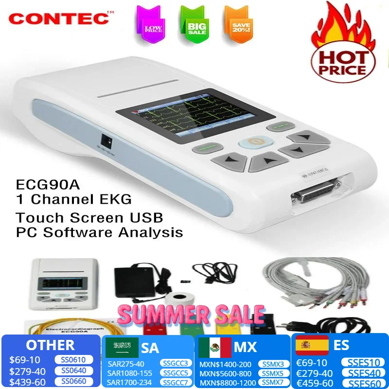 CONTEC-máquina electrocardiográfica ECG/EKG de 12 canales, software para PC, pantalla táctil ECG90A ECG 90A - imagen 5