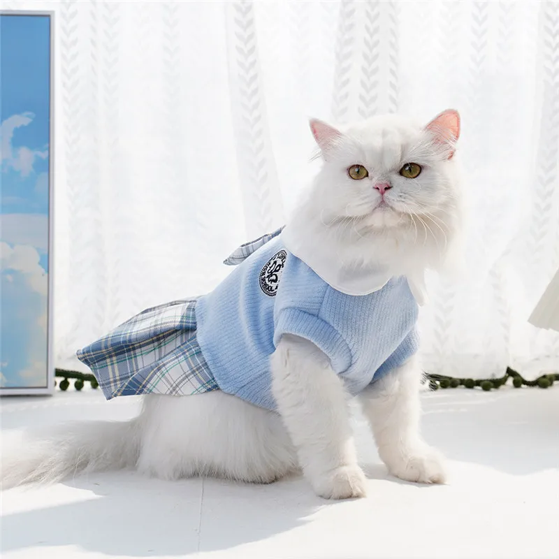 Vestido para perros estilo universitario para perros pequeños, falda a cuadros, rosa, azul, verde, ropa para perros de primavera, gato, Chihuahua, XL - imagen 3