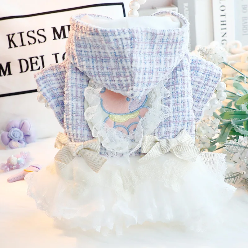 Nueva ropa de otoño e invierno para mascotas, vestido clásico de princesa con adorno de encaje y sombrero para perros y gatos pequeños - imagen 2