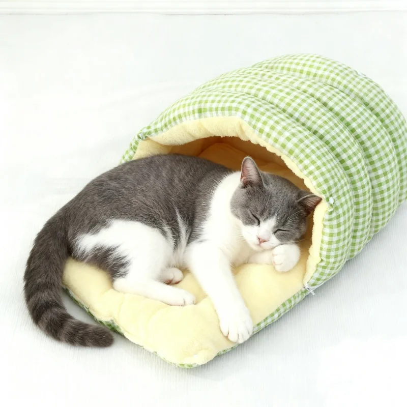 Nueva casa para perros y gatos, saco de dormir plegable grueso para interiores, para invierno, acogedor, suave, cálido, semicerrado, cama para mascotas pequeñas, saco acogedor - imagen 2
