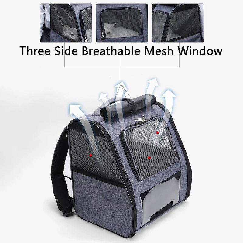 Mochila portátil para mascotas, Transportadores para gatos y perros pequeños, transpirable, plegable, de viaje, con bolsillos laterales - imagen 4