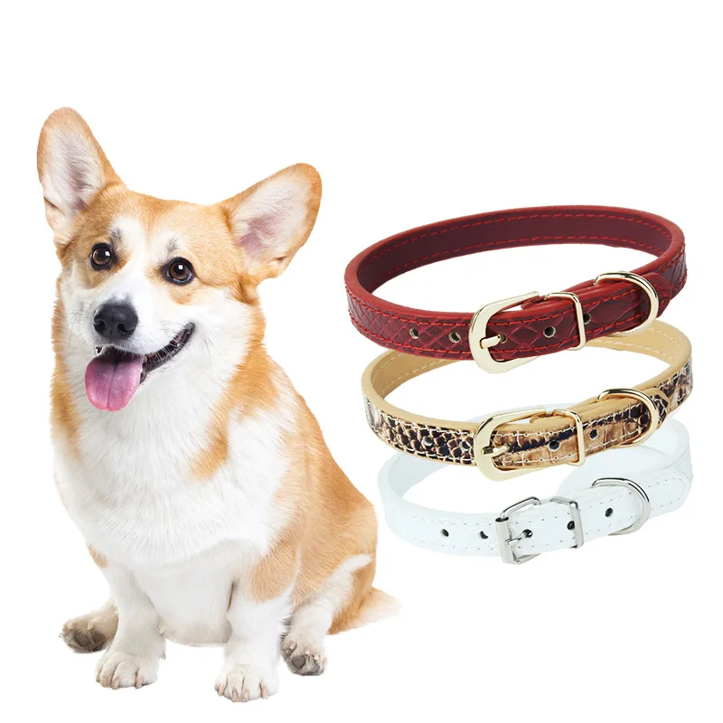Collar de cuero PU con patrón de piel de cocodrilo para mascotas, Collar ajustable para perros pequeños y gatos, estilo japonés y coreano - imagen 2