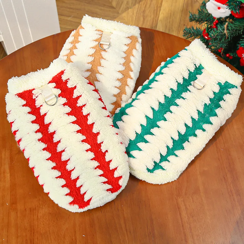Abrigo de Navidad para mascotas, chaleco de felpa a rayas para otoño e invierno, bonito chaleco de peluche para gatos, ropa para cachorros, ropa para perros pequeños - imagen 4