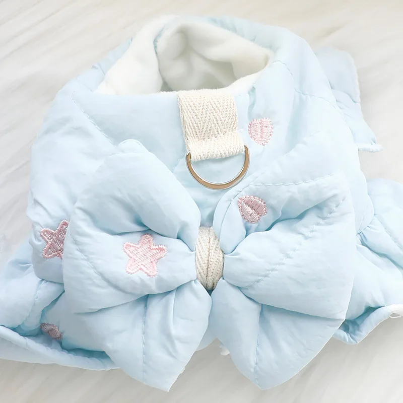 Ropa gruesa de algodón para mascotas, vestido de princesa bordado para perros y gatos con lazos para perros pequeños, Bichon, Teddy Schnauzer, invierno - imagen 3