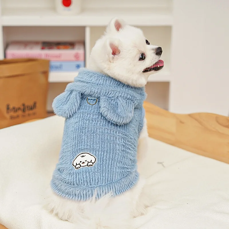 Ropa de invierno para perros pequeños, abrigo de lana con capucha para perros, chaqueta cálida para mascotas, jersey para gatos, disfraz para niñas de Bulldog Francés Chihuahua - imagen 3