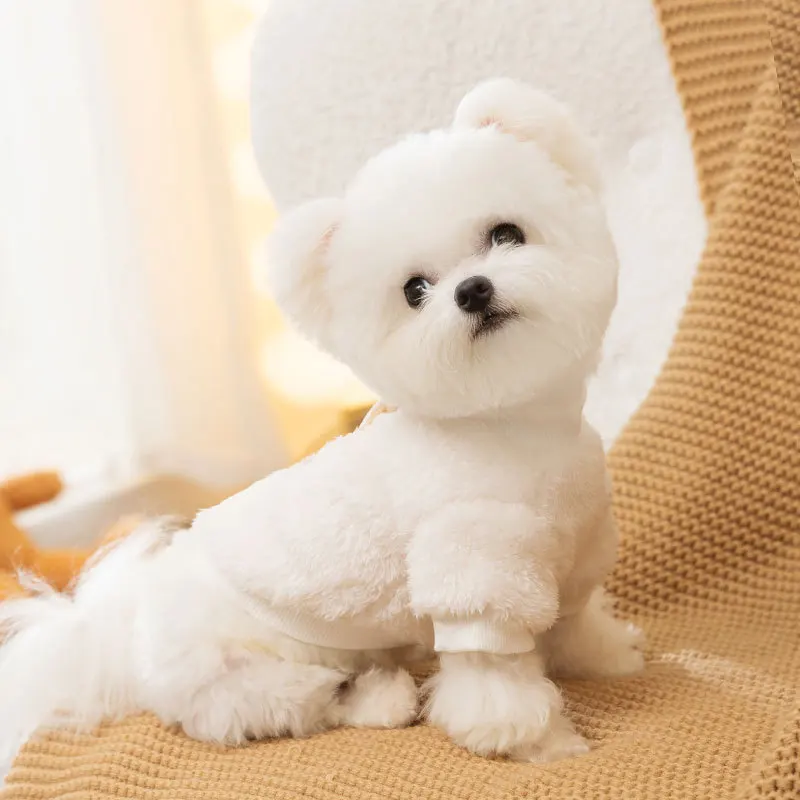 Sudadera con capucha con parche de oso de peluche para mascotas, abrigo grueso de dos patas para perros, ropa para cachorros, otoño e invierno - imagen 3