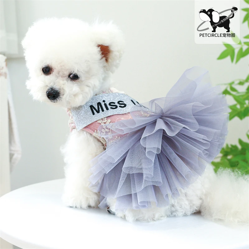 Miss Universe falda de tutú para perros pequeños y medianos, velo de flores huecas, chaleco de lujo, ropa de gato para mascotas femeninas, monos de princesa - imagen 2