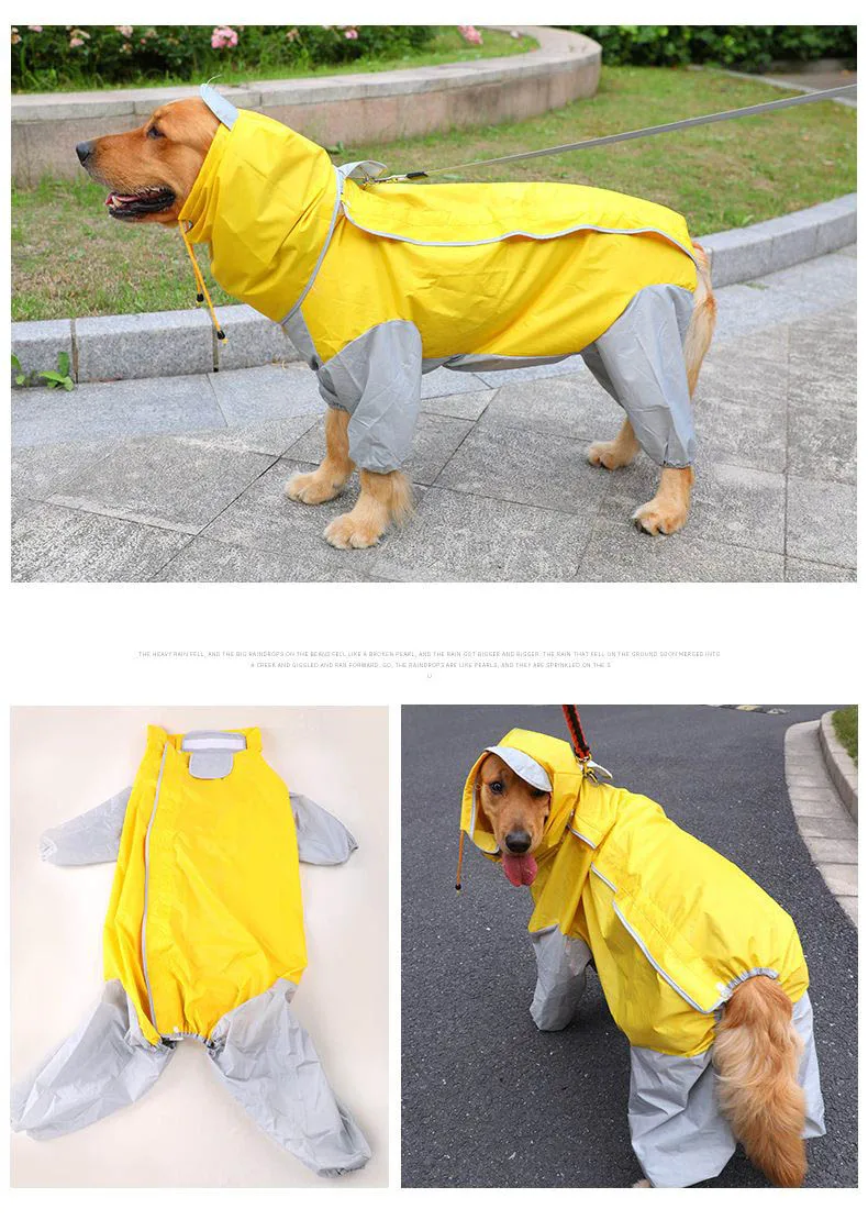 Chubasquero grande para perros, ropa reflectante impermeable para perros, abrigo de lluvia para exteriores, chaqueta de camuflaje para perros grandes, Poncho para mascotas con paisaje de lluvia - imagen 5