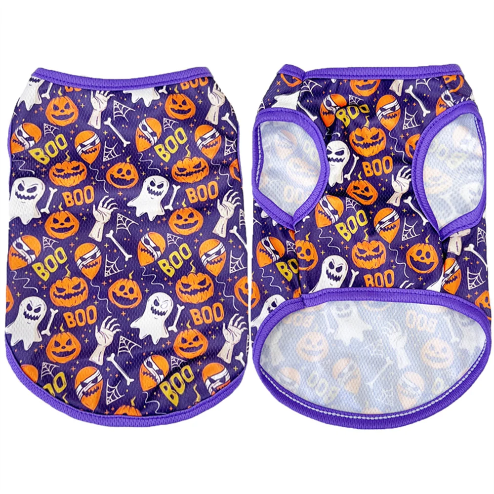 Chaleco de Halloween para cachorros, gatos, perros, calabaza, estampado de fantasma, ropa para mascotas para perros pequeños, chalecos de Pomerania Chiahuahua, ropa para mascotas, camisa - imagen 5