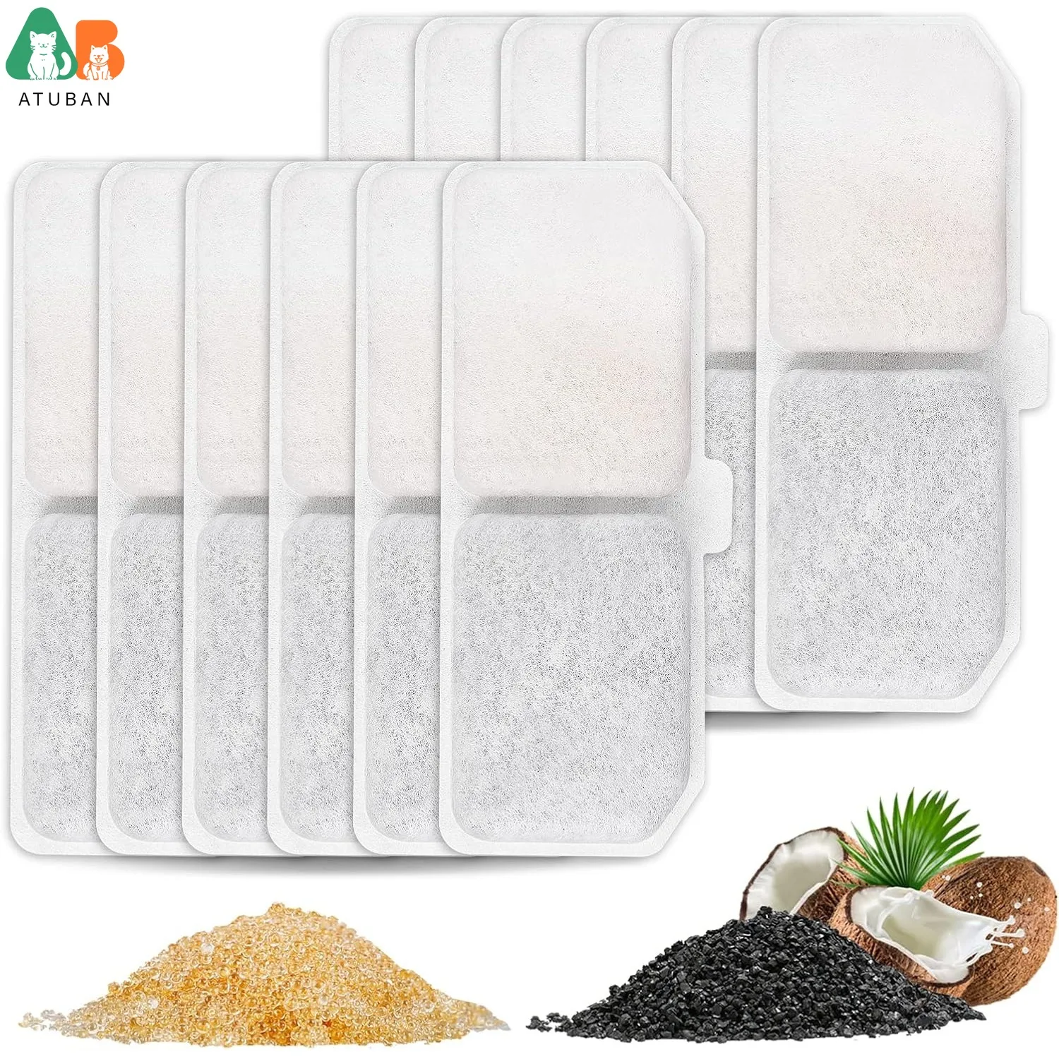 Filtro de fuente de agua para gatos ATUBAN, sin gravedad, carbón activado, resina de intercambio de iones, elemento filtrante para mascotas pequeñas de filtración triple