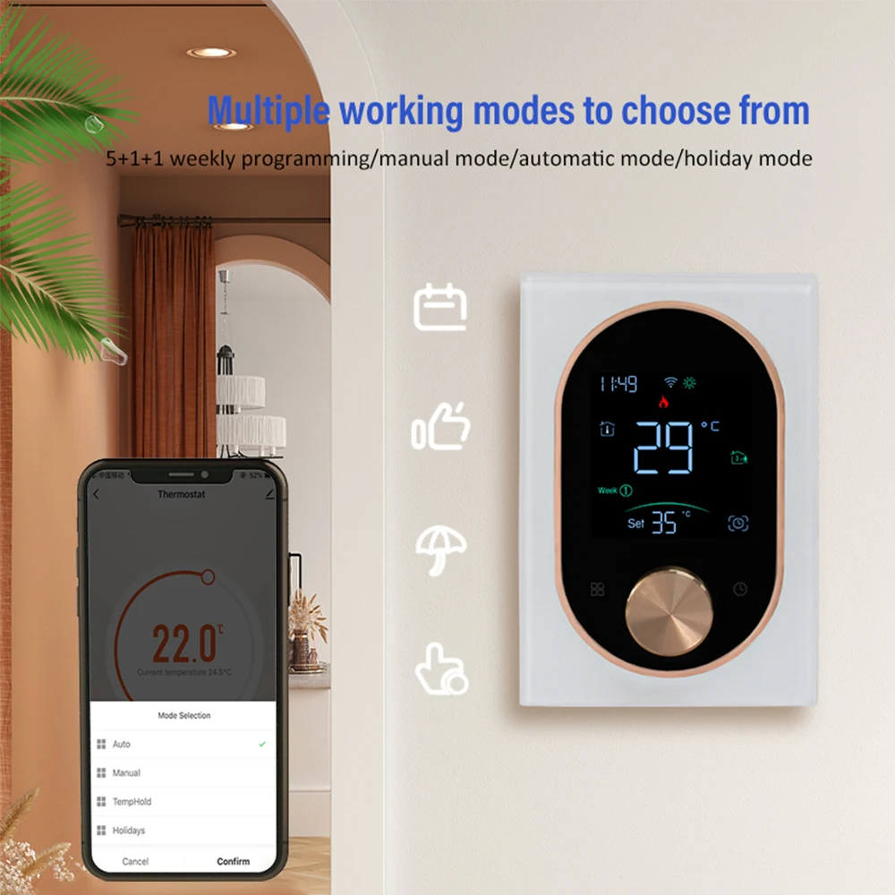 Termostato inteligente WiFi, perilla programable, controlador de temperatura, calefacción de suelo eléctrica, termostato de caldera de Gas para casa y oficina - imagen 4