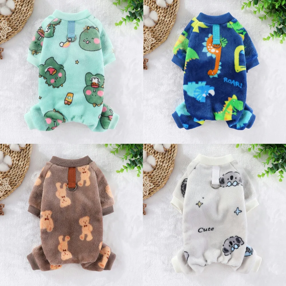 Ropa de invierno para perros pequeños y medianos, pijamas térmicos de terciopelo Coral para perros, mono bonito de oso de peluche de dibujos animados para cachorros, XS-4XL - imagen 5