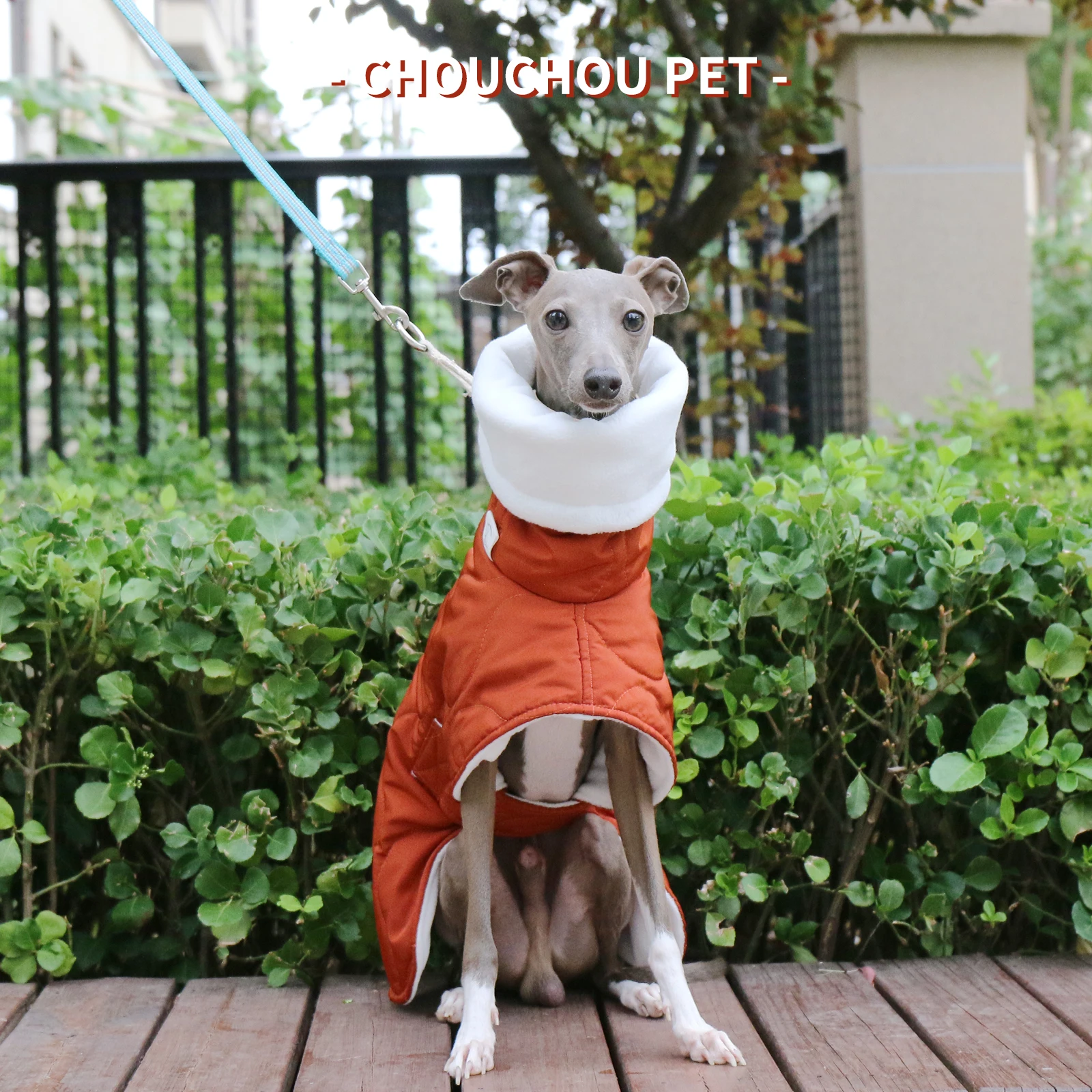 Invierno perro exterior naranja acolchado cuello de tortuga abrigo para perro galgo italiano cálido ajustable algodón Whippet - imagen 3
