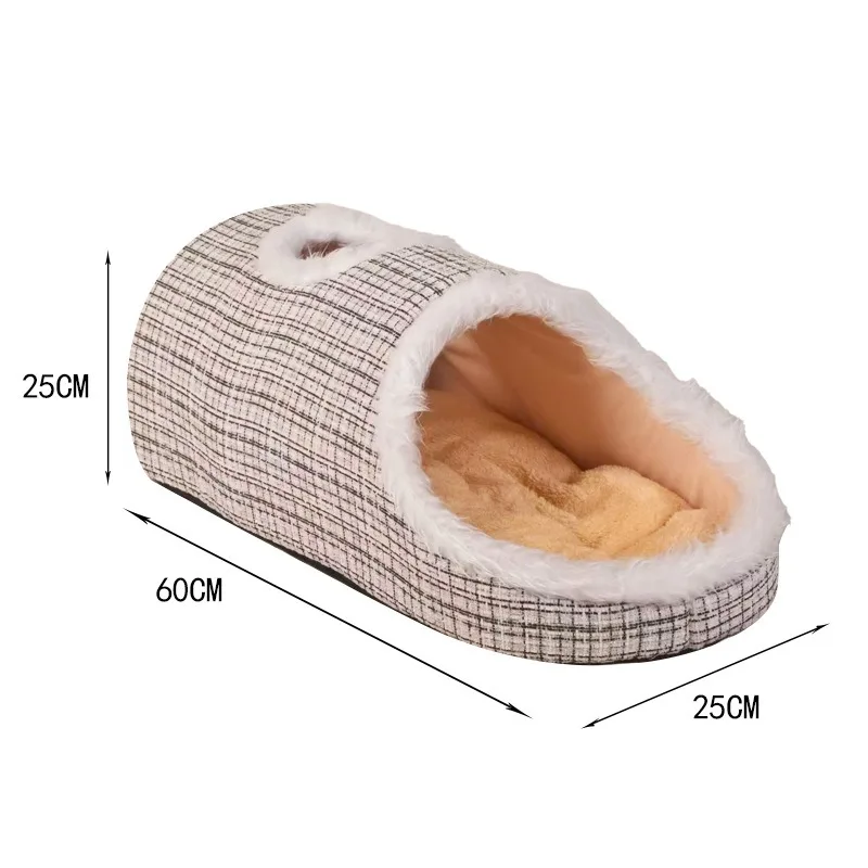 Zapatillas gruesas de diseño, nido cálido para gatos, Otoño Invierno, agujero de taladro, casa para perros, esponja portátil a rayas, productos para mascotas, accesorios para muebles - imagen 5