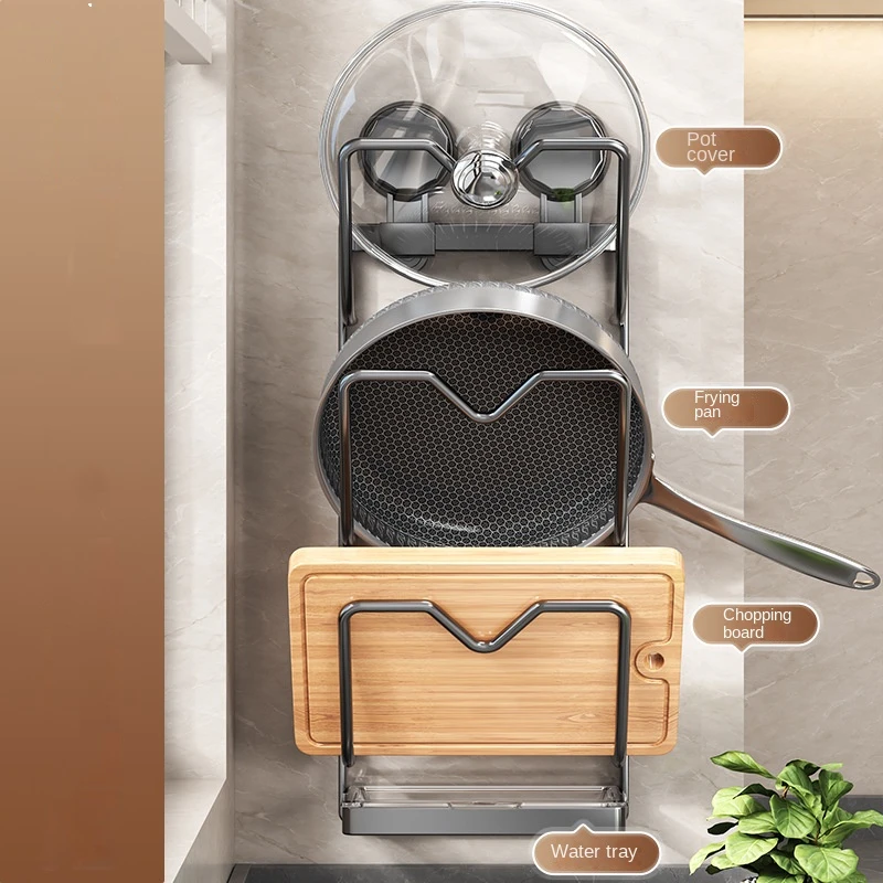 Organizador de cocina con ventosa sin taladro, estante de montaje en pared de 2/3 niveles para tapas de ollas y tablas de corte, almacenamiento que ahorra espacio (negro/blanco) - imagen 3
