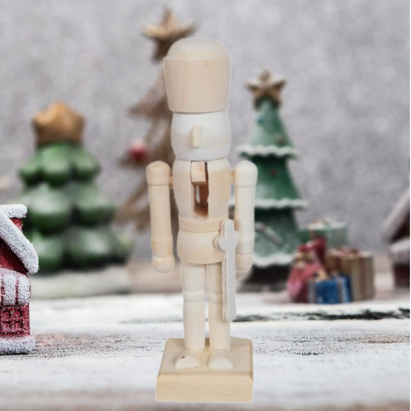 DIY Wooden Christmas Nutcracker Desktop Ornament Unpainted Kids Crafts Blank Christmas Gifts Puppet for Shelf Desk Festival