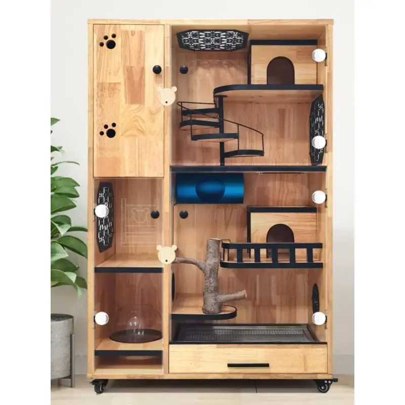 Chinchilla de madera maciza de doble cubierta, gabinete especial, jaula de gran tamaño con aire acondicionado, nido de hielo para mascotas, Villa de lujo - imagen 3