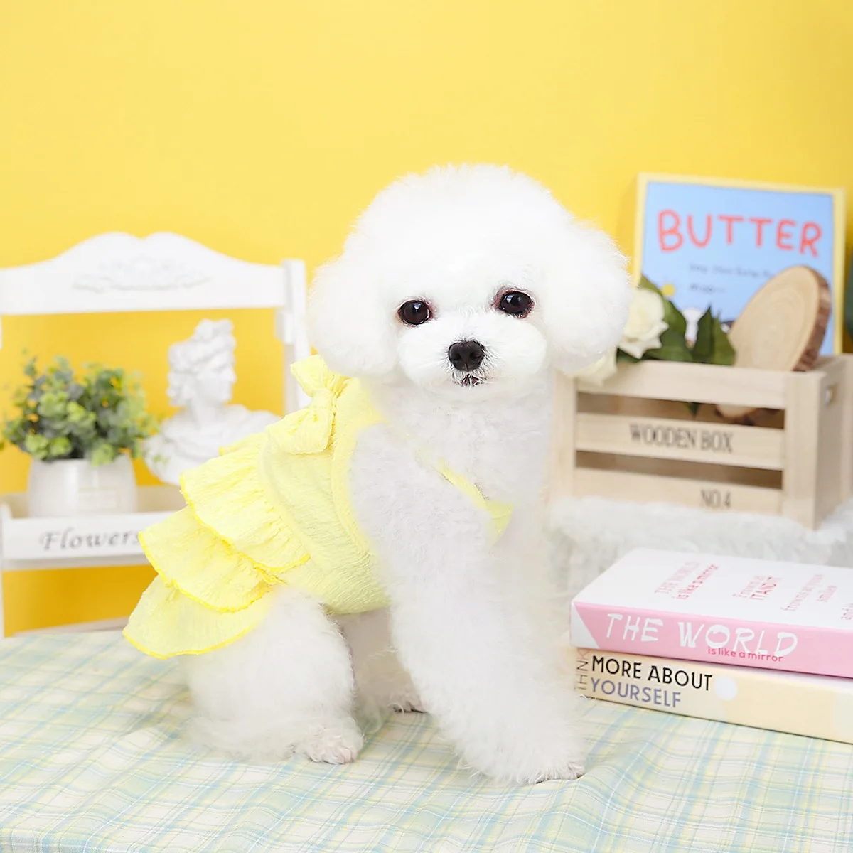 Falda de pastel multicapa para mascotas, ropa de Primavera/Verano, falda fina para perro, Bichon Frise, perro pequeño, gato, vestido de Color caramelo, ropa para perros - imagen 4