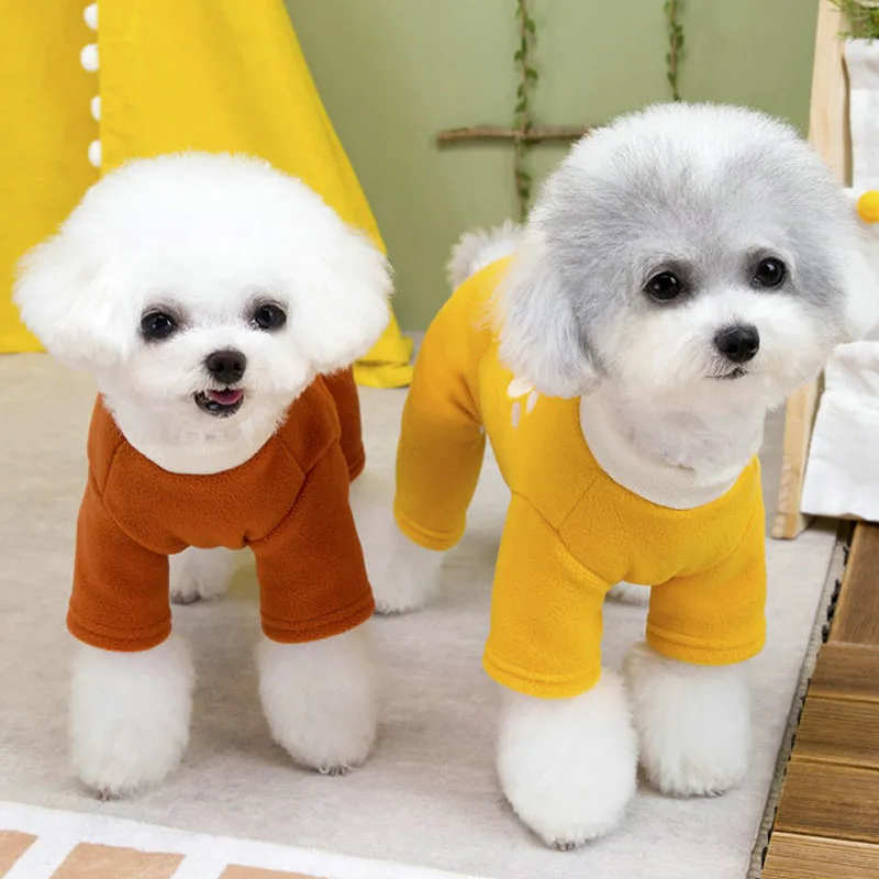 Ropa para perros, disfraz cálido de invierno, pijamas de café amarillo, chándal para perros pequeños, sudaderas con capucha de lana, pantalones, mono para perros, monos, caniche - imagen 5