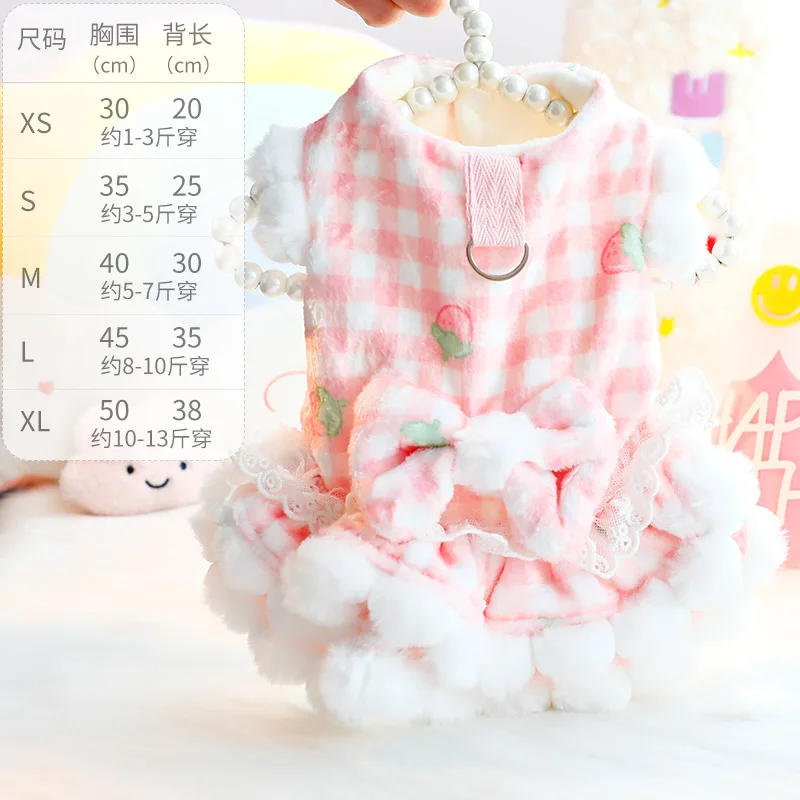 Vestido de algodón grueso de terciopelo para perro, ropa suave de Lolita, lindo gato sólido, Chihuahua, Bulldog Francés, disfraces de perro, Invierno - imagen 5