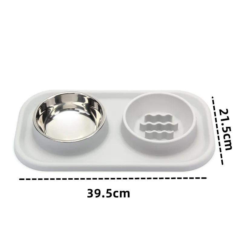 Suministros para mascotas, cuenco de silicona para gatos, plato de comida lenta antigolpes, de acero inoxidable, cuenco doble para perros pequeños y medianos - imagen 2