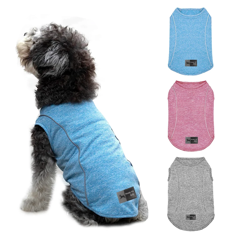 Chaleco transpirable de verano para perros, camiseta sin mangas ligera y saludable para mascotas, ropa sin mangas azul/rosa/gris con tiras reflectantes