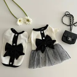 Vestido de primavera con lazo para perros y gatos comodo para mascotas