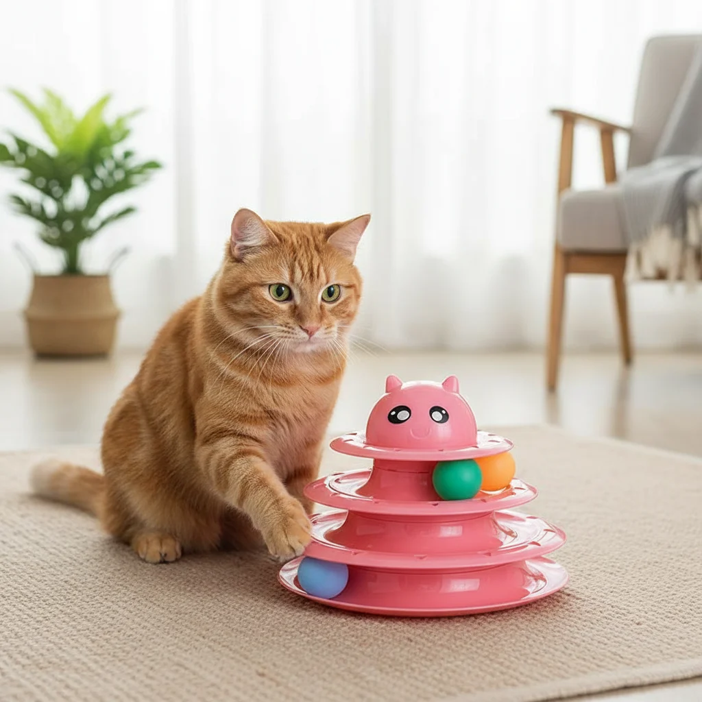 Juguete giratorio 3 capas para gatos y gatitos con bolas – rascador