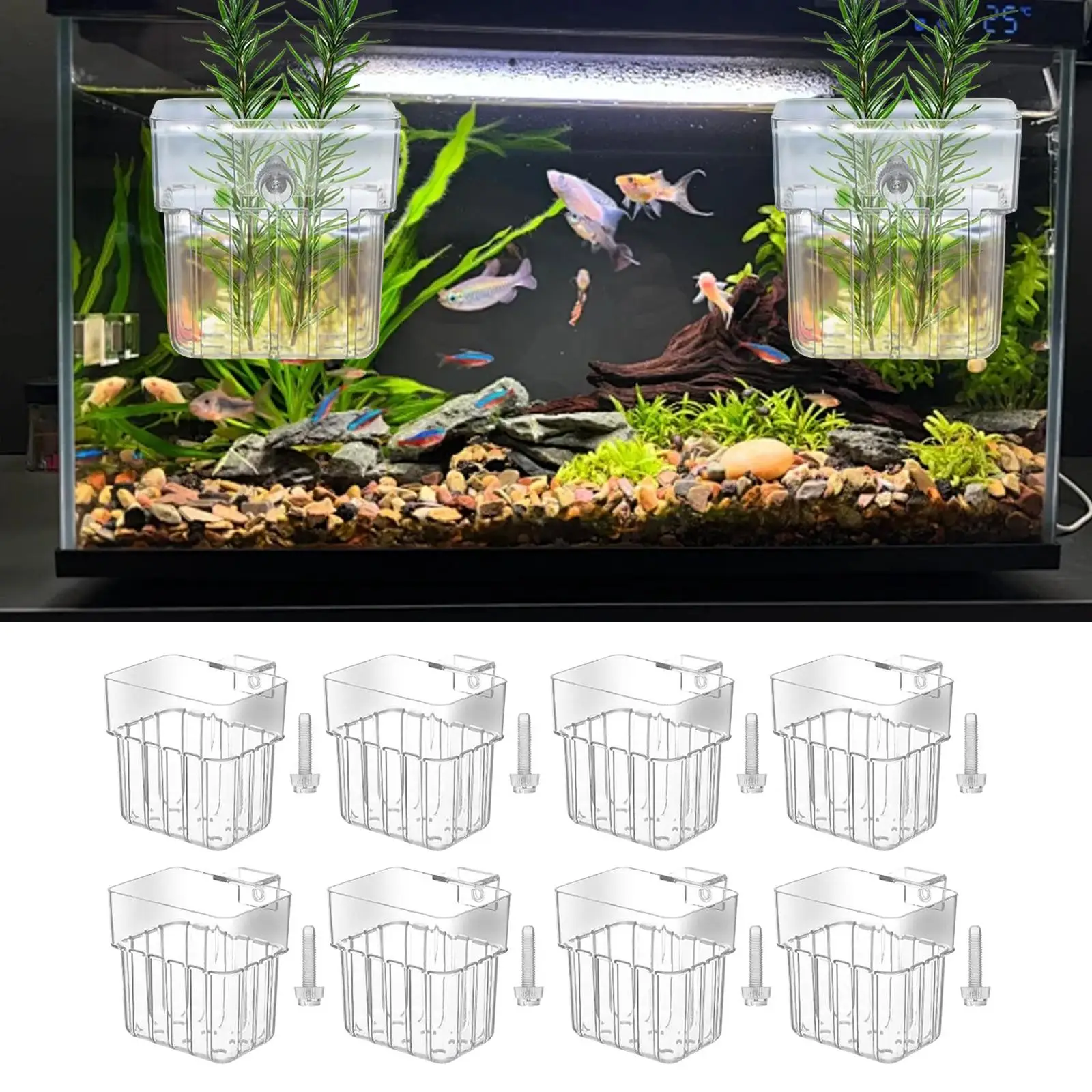8Pcs Aquarium Plant Holder Decor Easy to Install Background Cultivation Hanging Accessories Glass Tank Planter Aquascaping