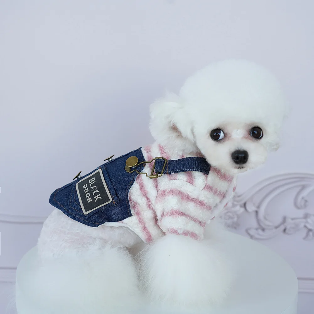 Monos vaqueros de otoño e invierno para mascotas, mono de invierno para perros de peluche, ropa para parejas de cuatro patas, chaqueta, ropa para cachorros pequeños