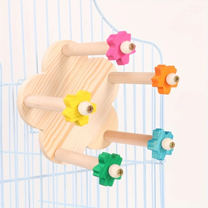Juguete de madera para loros, noria giratoria para pájaros, juguete divertido para pájaros con rodamientos, soporte interactivo para pájaros, suministro de jaula colgante para pájaros - imagen 2