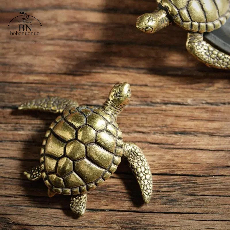 Figura tortuga latón artesanal miniatura para decorar hogar y oficina - imagen 2